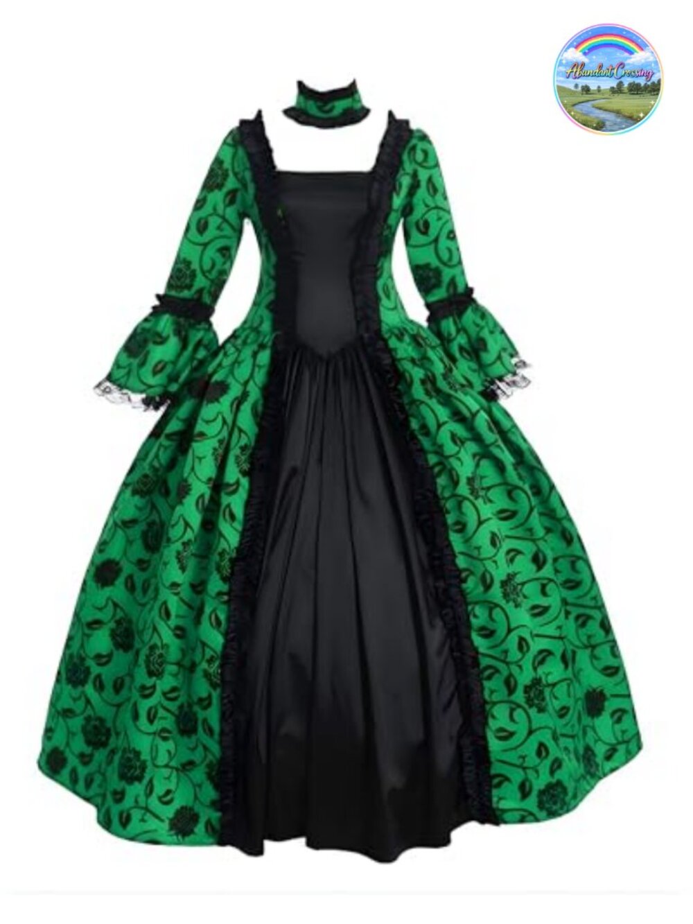 Victorian Rococo Dress Maiden Costume Vintage Floral Satin Long Sleeve